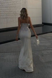 Classic Satin Mermaid V-Neck Sleeveless Long Party Prom Dress