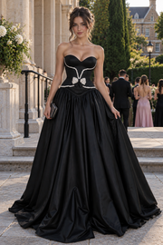Classic Sweetheart Strapless A-Line Beaded Formal Party Prom Dress