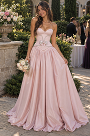 Classic Sweetheart Strapless A-Line Beaded Formal Party Prom Dress
