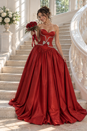 Classic Sweetheart Strapless A-Line Beaded Formal Party Prom Dress