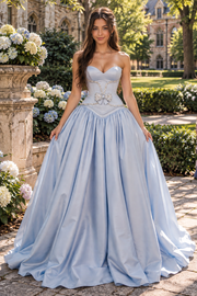 Classic Sweetheart Strapless A-Line Beaded Formal Party Prom Dress