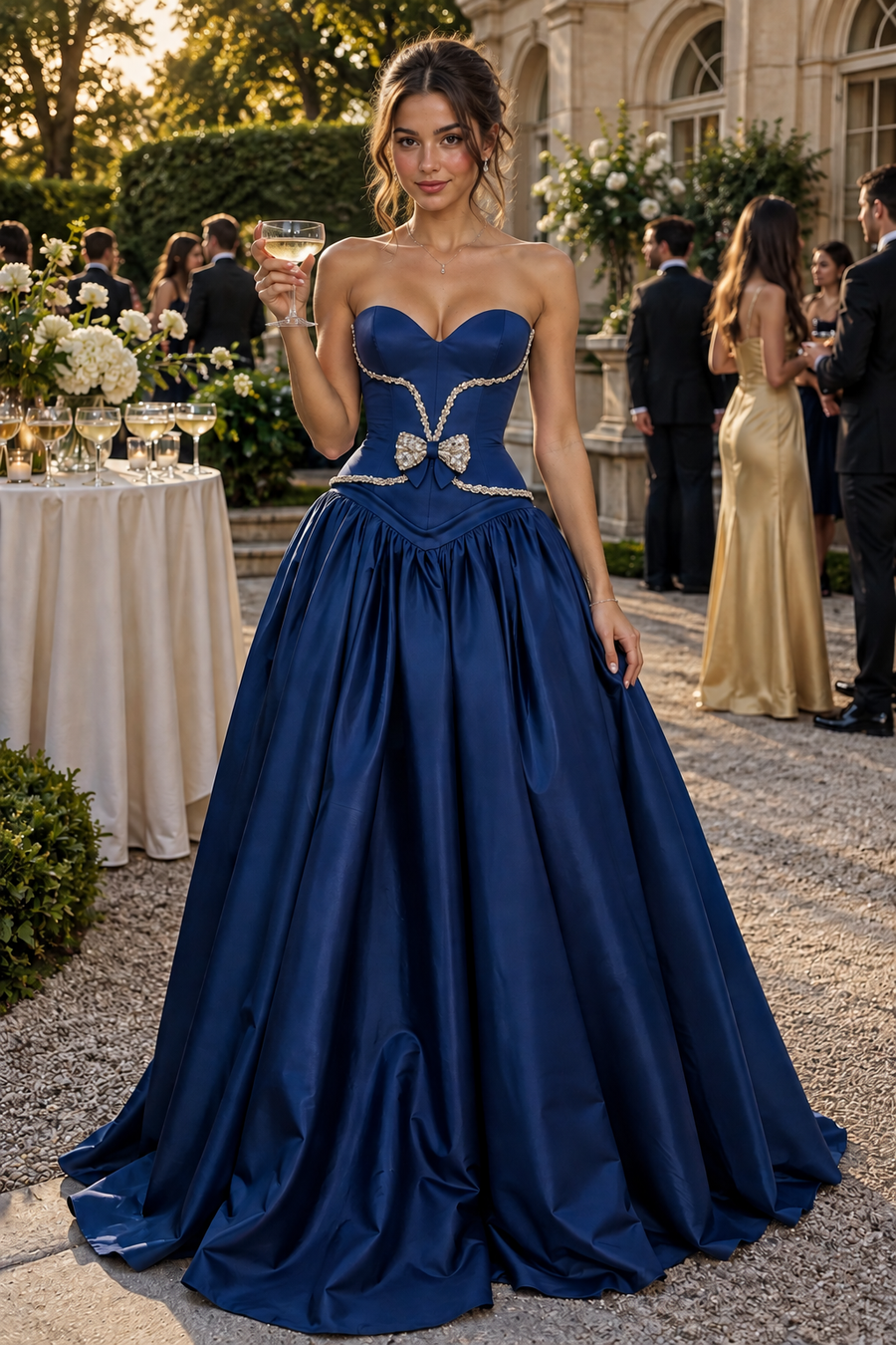 Classic Sweetheart Strapless A-Line Beaded Formal Party Prom Dress