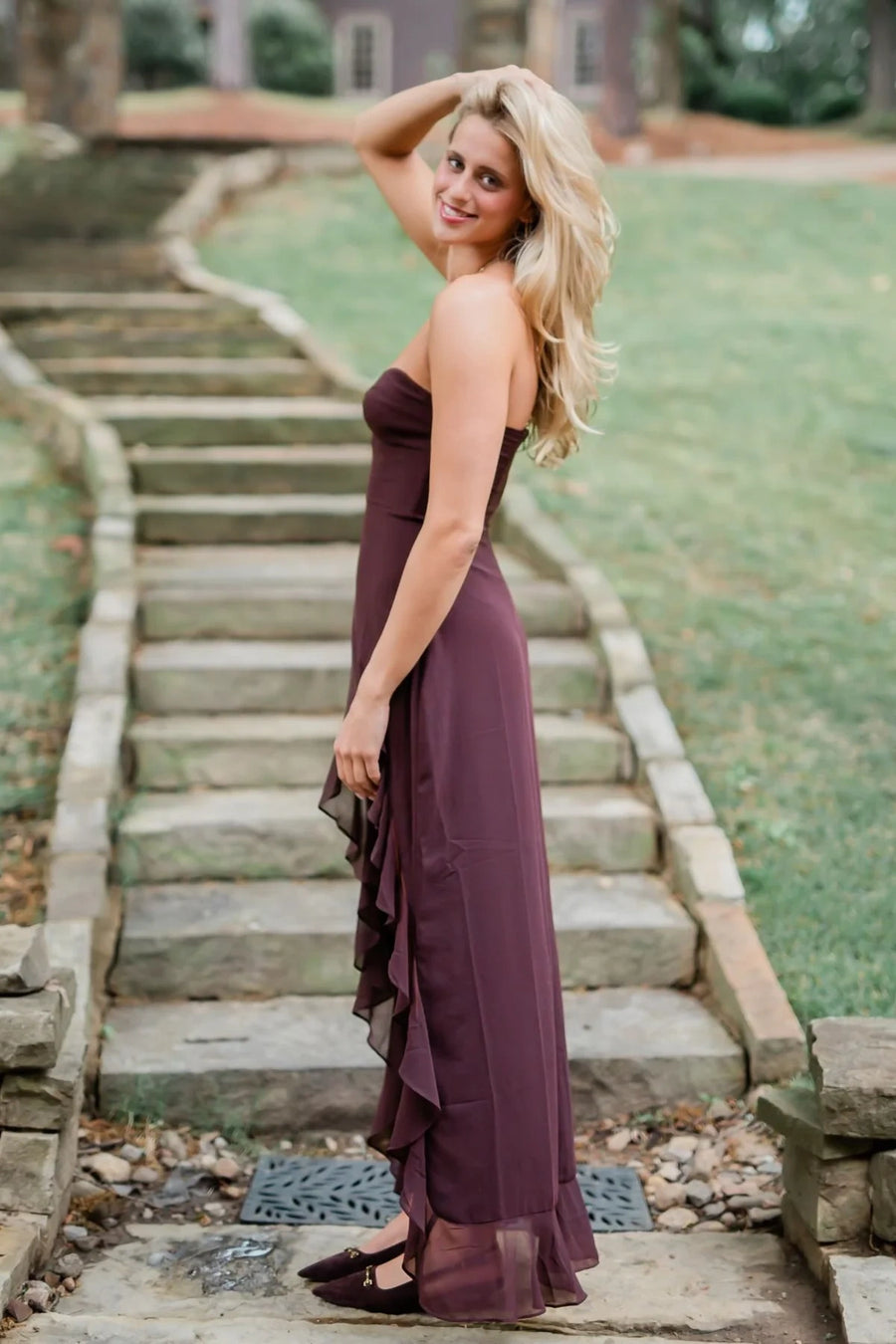 Classic Sweetheart Strapless Chiffon Party Prom Dress With Ruffle Slit 