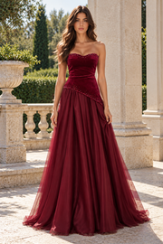 Classic Sweetheart Strapless Empire Velvet And Tulle A-Line Party Evening Dress