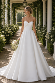 Classic Sweetheart Strapless High-Low Satin Wedding Dress