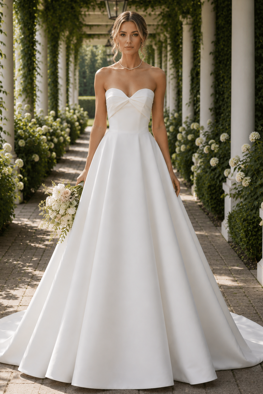 Classic Sweetheart Strapless High-Low Satin Wedding Dress
