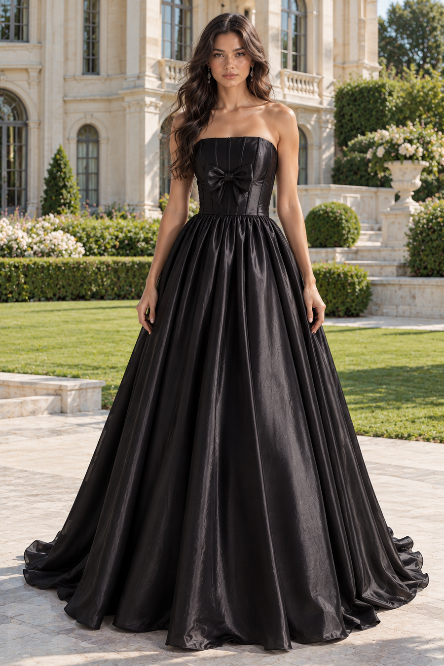 Classic Tulle A-Line Strapless Corset Empire Long Party Prom Dress