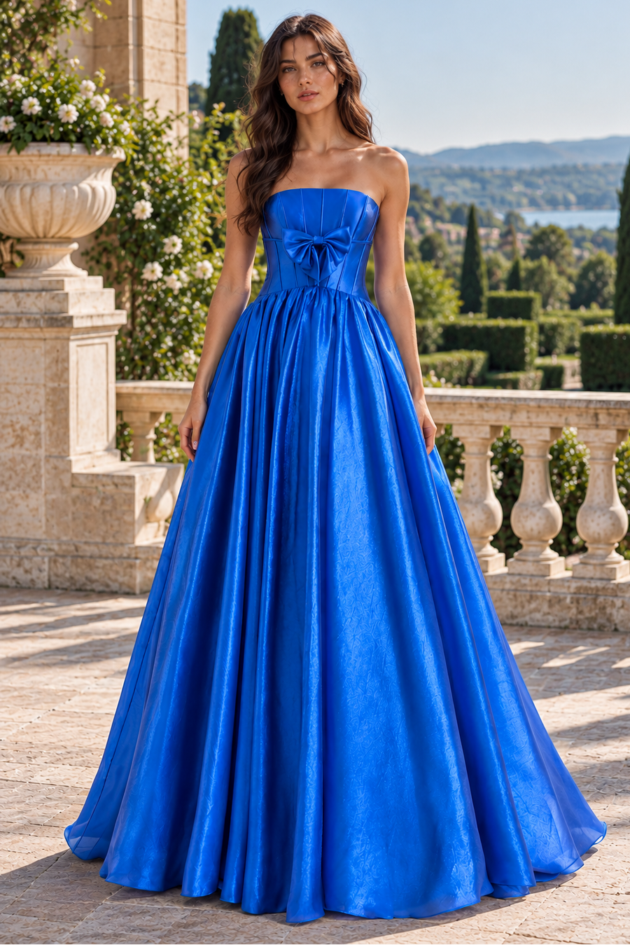 Classic Tulle A-Line Strapless Corset Empire Long Party Prom Dress