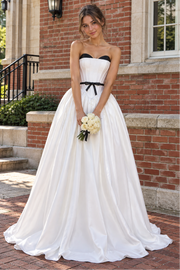 Classic White Satin A-Line Sweetheart Strapless Party Prom Dress