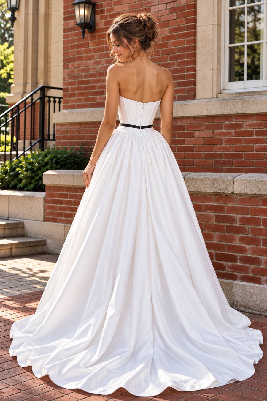 Classic White Satin A-Line Sweetheart Strapless Party Prom Dress