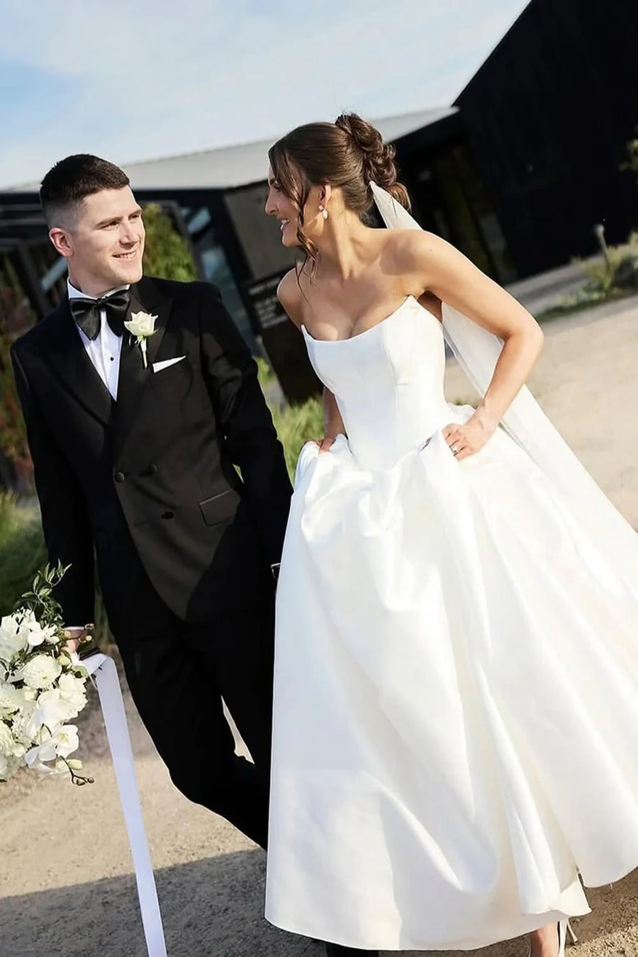 Couture Satin A-Line Strapless High Waist Wedding Dress