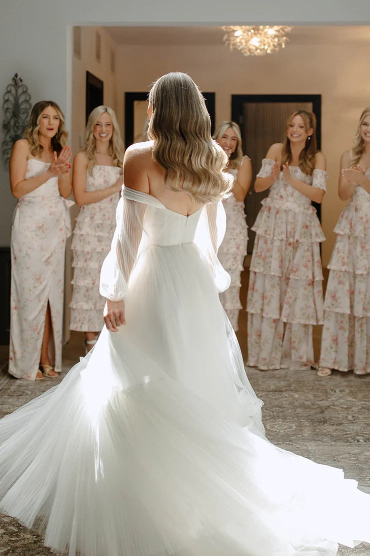Couture Sweetheart Long Sleeves Chiffon A-Line Wedding Dress White / US 14