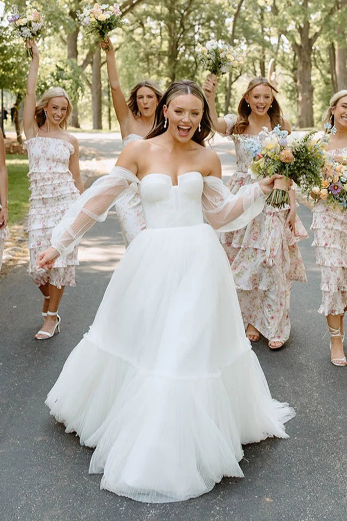 Couture Sweetheart Long Sleeves Chiffon A-Line Wedding Dress