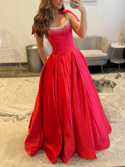 Beaded Bateau Straps A-Line Empire Long Party Prom Dress