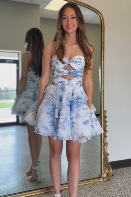 Cute A-Line Empire Chiffon Sweetheart Sleeveless Homecoming Dress