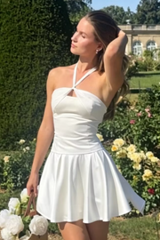 Cute A-Line Satin Halter Sleeveless Pleated Short Party Homecoming Dress