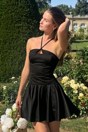 Cute A-Line Satin Halter Sleeveless Pleated Short Party Homecoming Dress