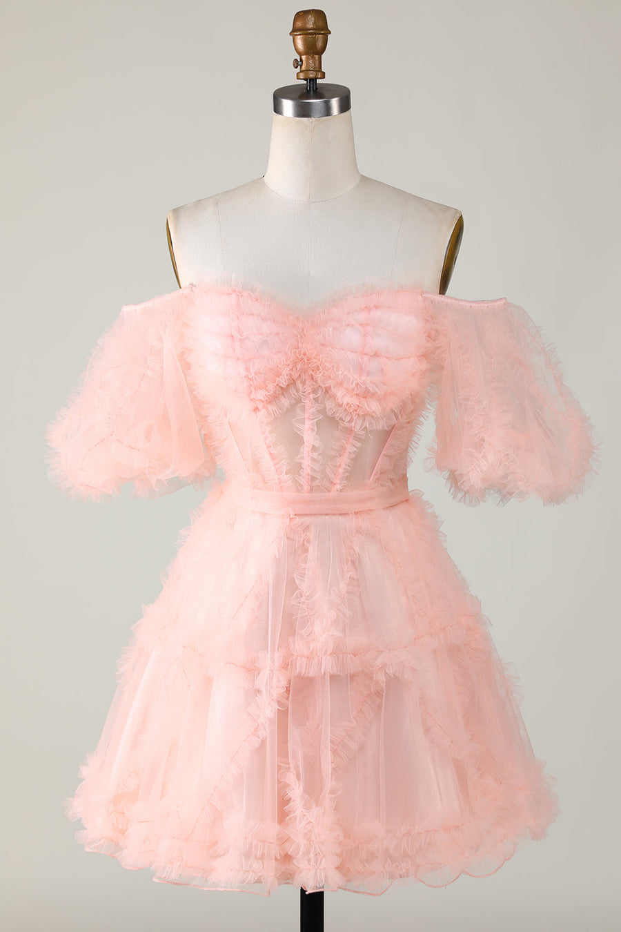 Blush Pink A-line Off-the-Shoulder Ruffled Puff Sleeves Homecoming Dress Fuchsia / US 8 Blush Pink A-line Off-the-Shoulder Ruffled Puff Sleeves Homecoming Dress Fuchsia / US 8