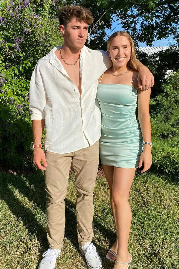 Cute Bodycon Spaghetti Straps Pleated Summer Homecoming Dress