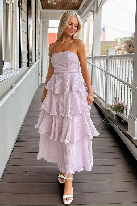 Cute Chiffon A-Line Empire Strapless Tiered Party Prom Dress