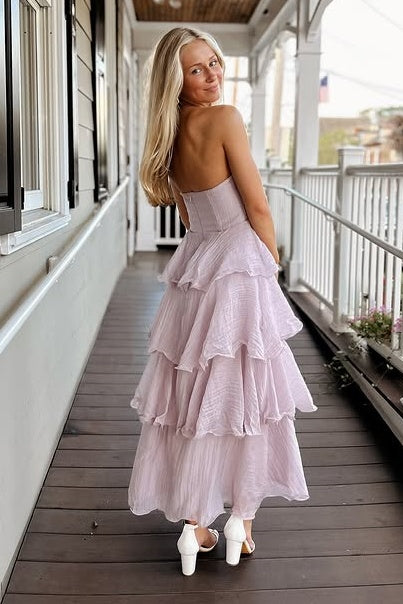 Cute Chiffon A-Line Empire Strapless Tiered Party Prom Dress