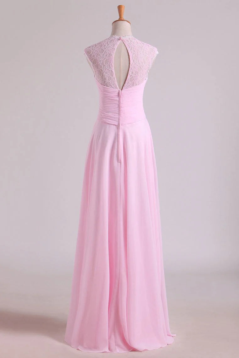 Cute Chiffon A-Line V-Neck Sleeves Lace Appliques Bridesmaid Dress