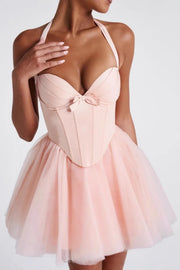 Cute Pink A-Line Sweetheart Halter Satin And Tulle Homecoming Dress