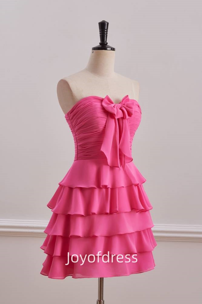 Cute Pink Chiffon A-Line Pleated Homecoming Dress Pink / US 8
