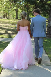 Cute Pink Strapless Empire Tulle A-Line Long Party Prom Dress