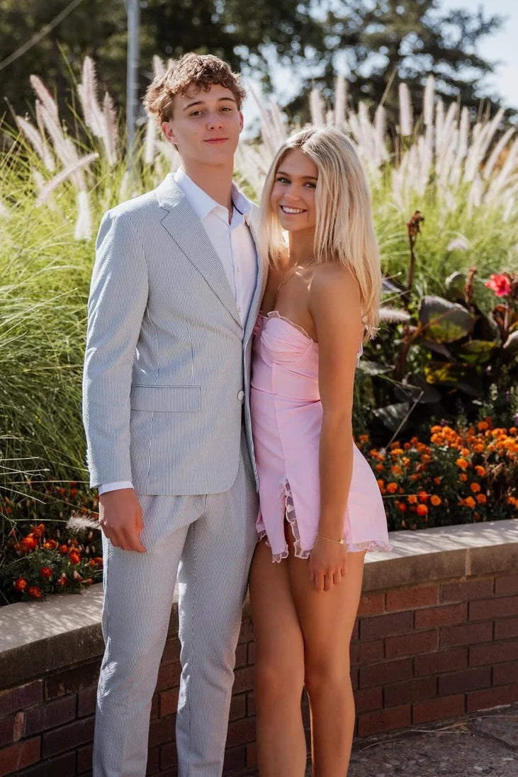 Cute Pink Sweetheart Strapless Mini Summer Homecoming Dress 