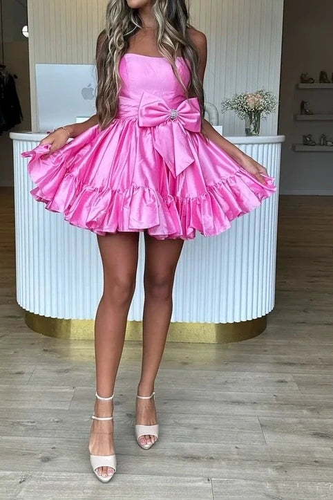 Cute Satin A-Line Strapless Empire Homecoming Dress | Joyofdress Cute Satin A-Line Strapless Empire Homecoming Dress | Joyofdress