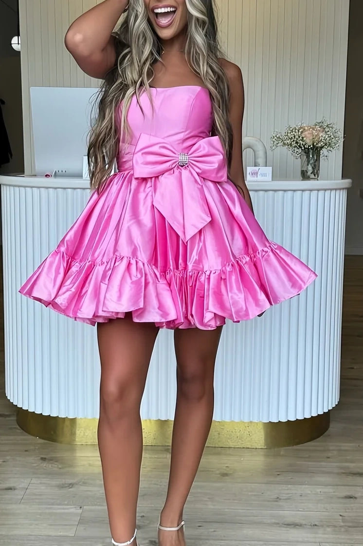 Cute Satin A-Line Strapless Empire Homecoming Dress