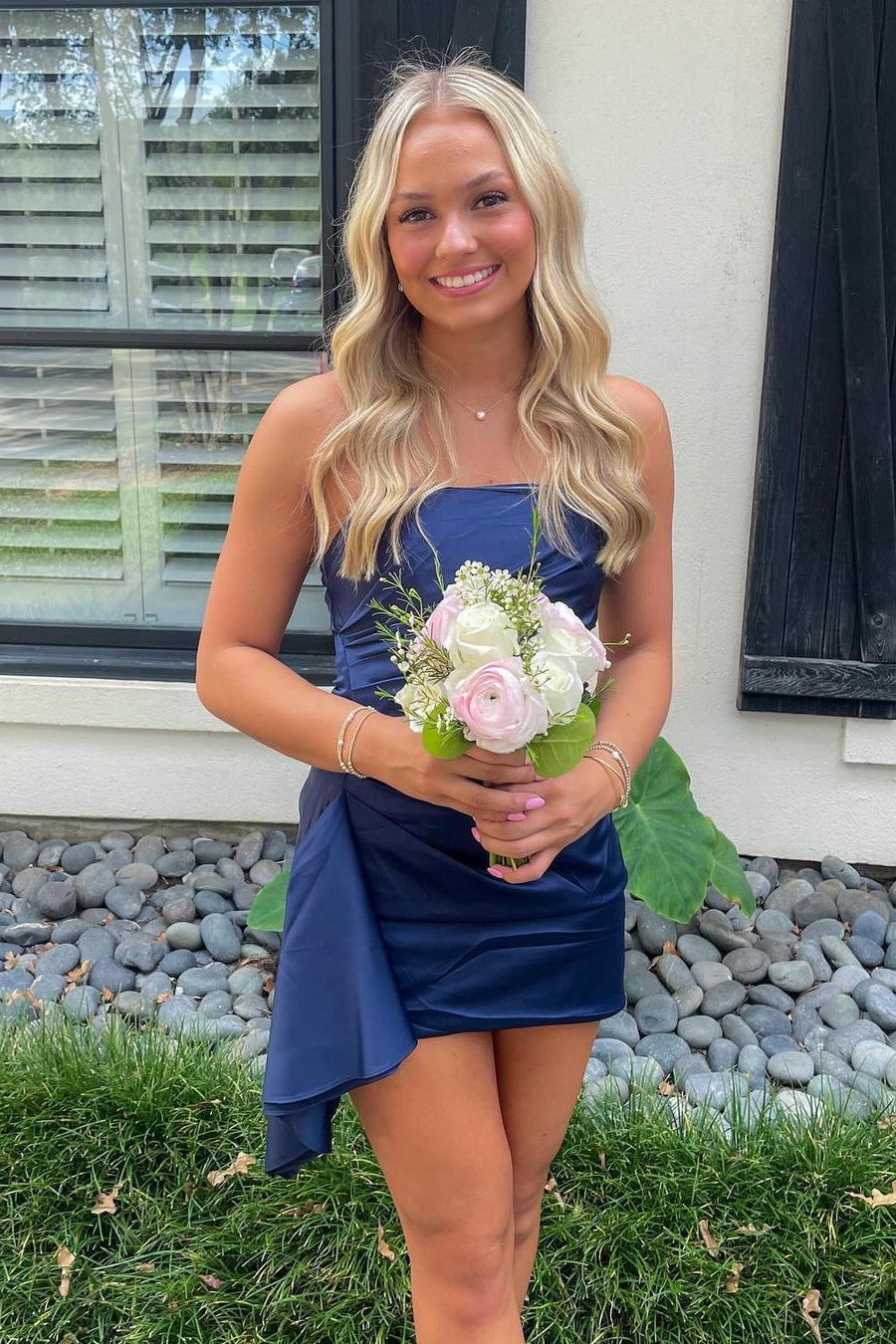 Cute Satin A-Line Strapless Empire Homecoming Dress