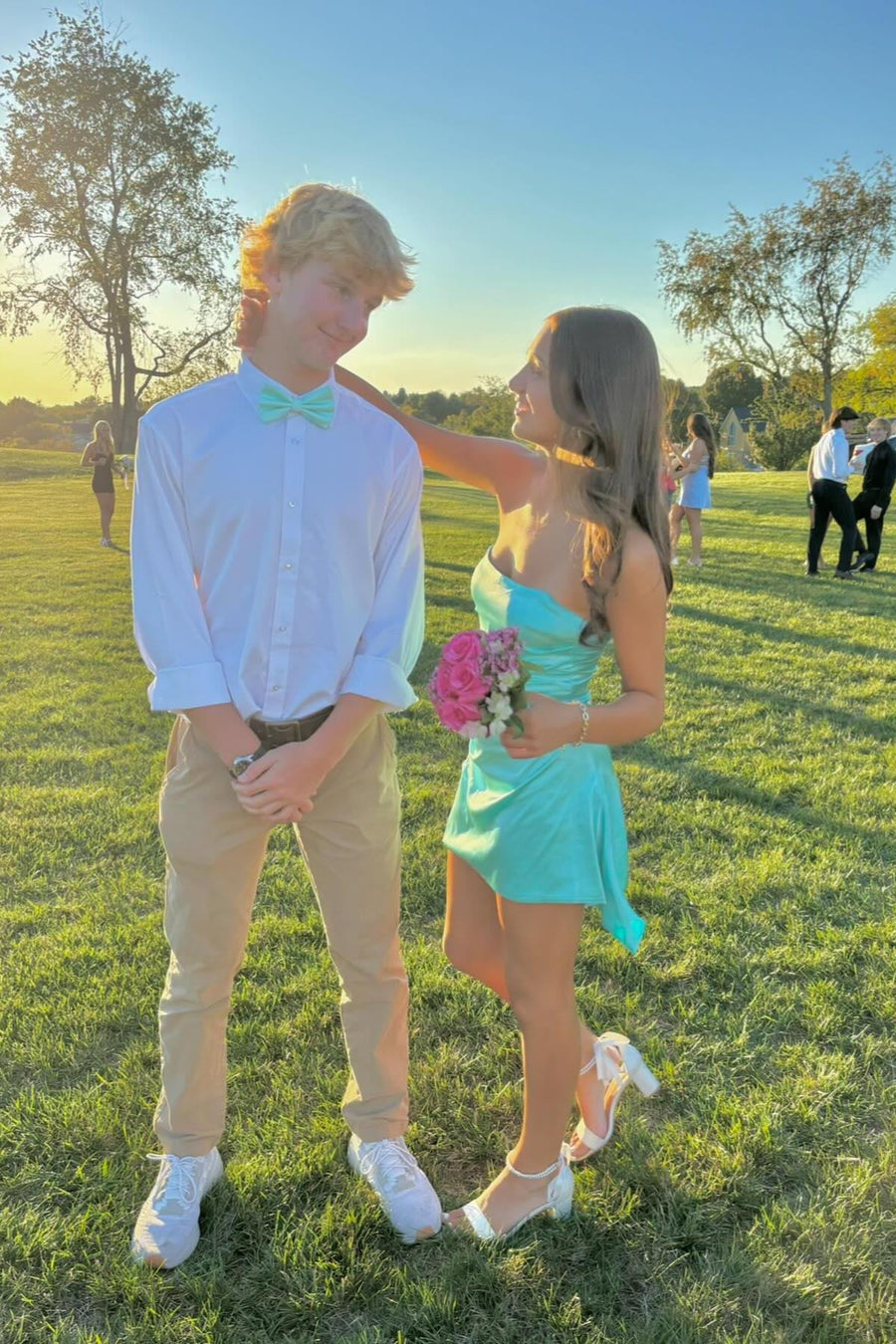 Cute Satin A-Line Strapless Empire Homecoming Dress