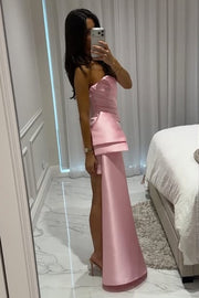 Cute Satin Fitted Strapless Pleated Party Homecoming Dress 
