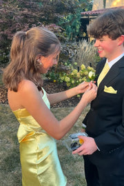 Cute Satin Strapless Sheath Yellow Mini Party Homecoming Dress