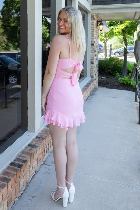 Cute Spaghetti Strapless Fitted Homecoming Dress With Ruffle