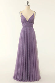 Cute Tulle A-Line V-Neck Sleeveless Empire Bridesmaid Dress