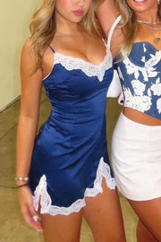 Cute V-Neck Spaghetti Straps Lace Appliques Mini Summer Dress