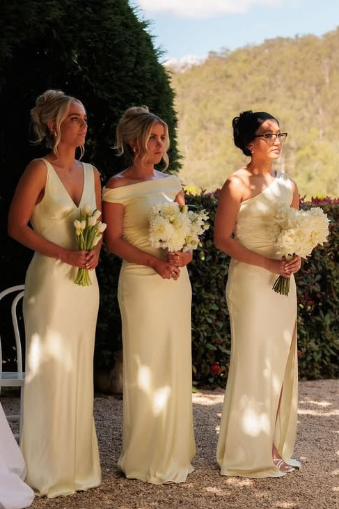 Cute Yellow Satin Empire Different Styles Bridesmaid Dress