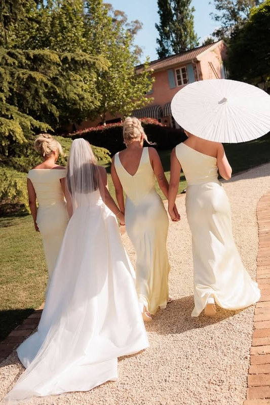 Cute Yellow Satin Empire Different Styles Bridesmaid Dress