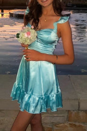 Pretty Satin A-Line Ruffle Mini Party Homecoming Dress