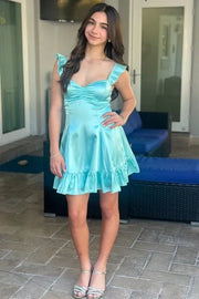 Pretty Satin A-Line Ruffle Mini Party Homecoming Dress