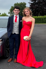 Chic Satin Trumpet Sweetheart Strapless With Train Prom Dress