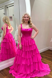 Square Sleeveless Two Tone Empire A-Line Party Prom Dress With Slit