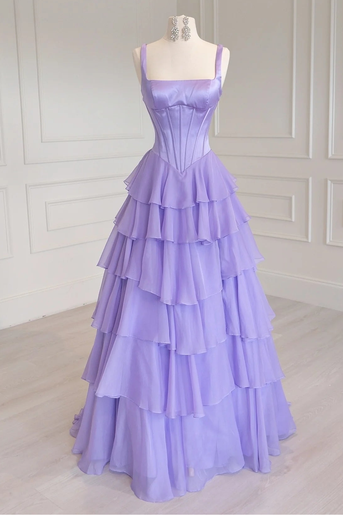 Square Sleeveless Two Tone Empire A-Line Party Prom Dress With Slit