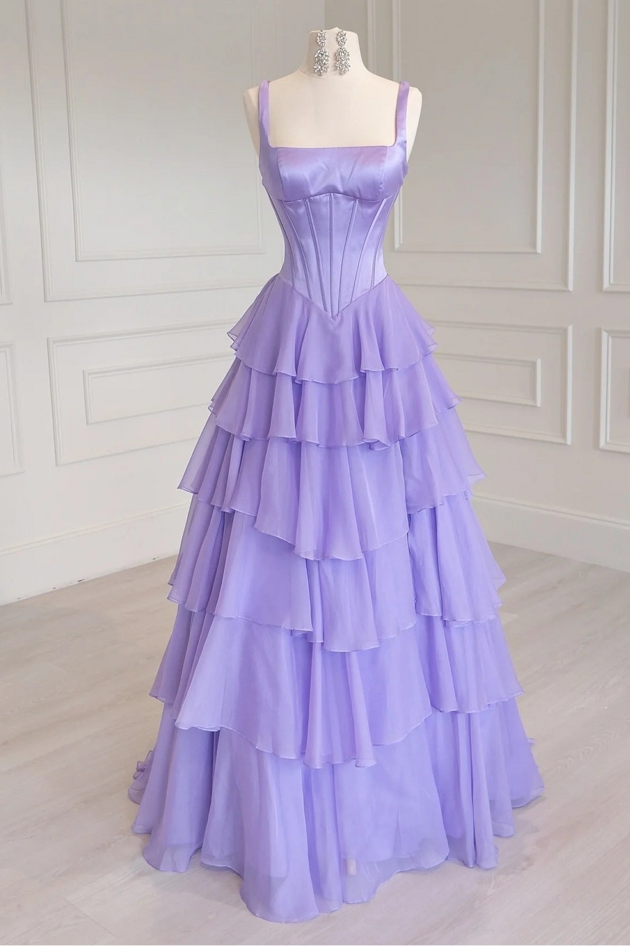 Square Sleeveless Two Tone Empire A-Line Party Prom Dress With Slit