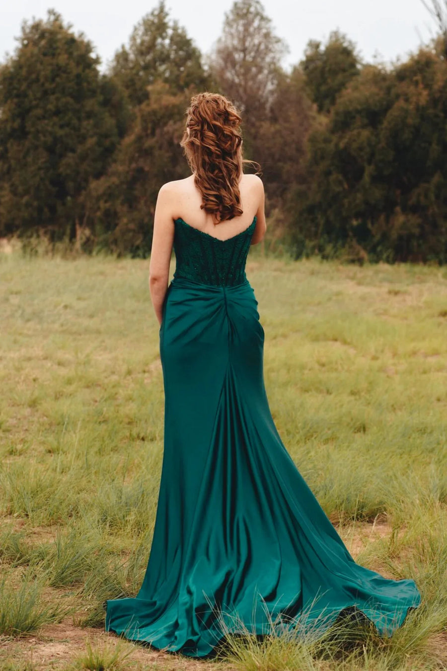 Bateau Strapless Mermaid Satin And Lace Party Prom Dress