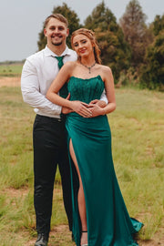 Bateau Strapless Mermaid Satin And Lace Party Prom Dress