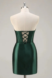 Dark Green Beaded Sweetheart Strapless Fitted Homecoming Dress